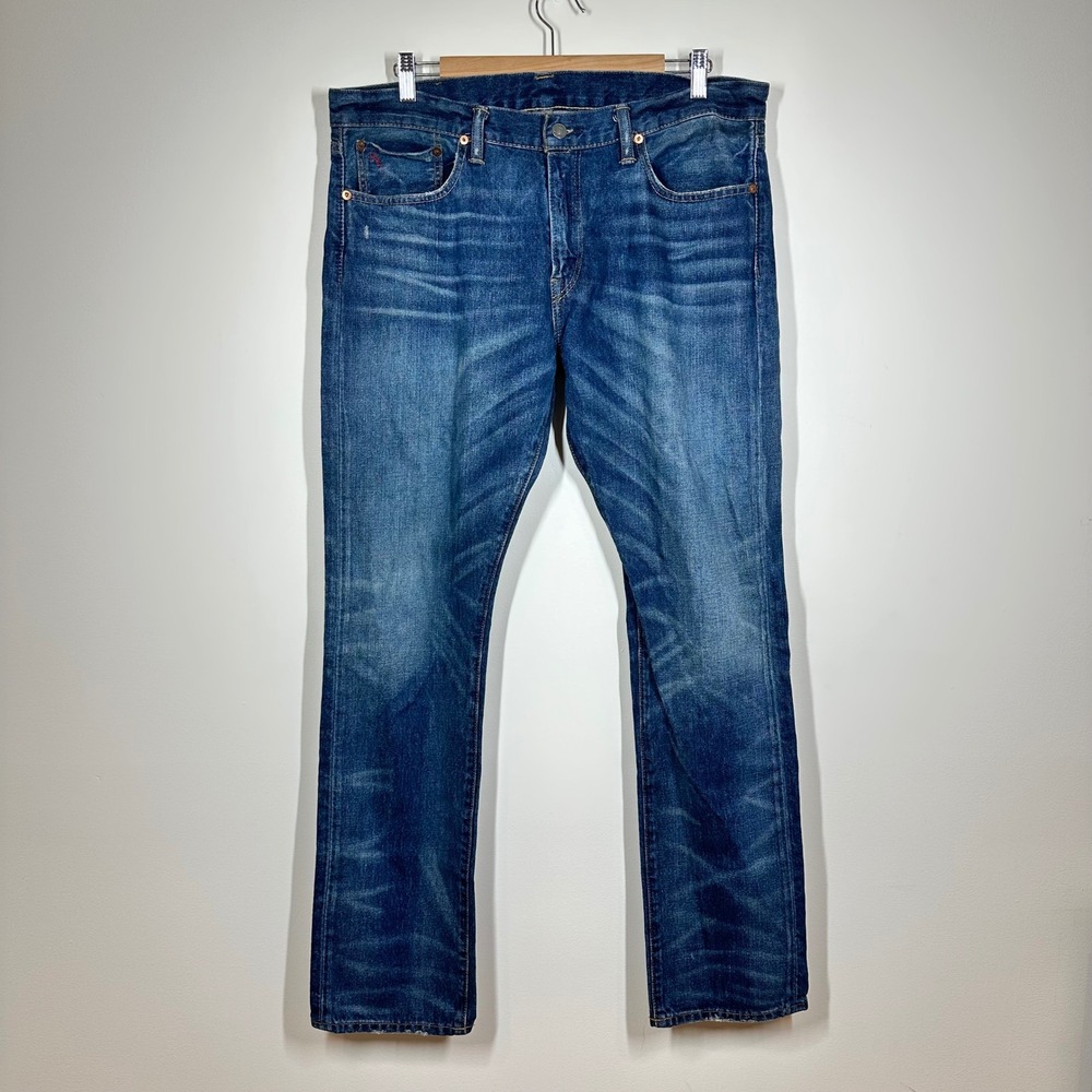 Polo Ralph Lauren Jeans Men 34x32 Blue Cotton Slim Straight Distressed Denim